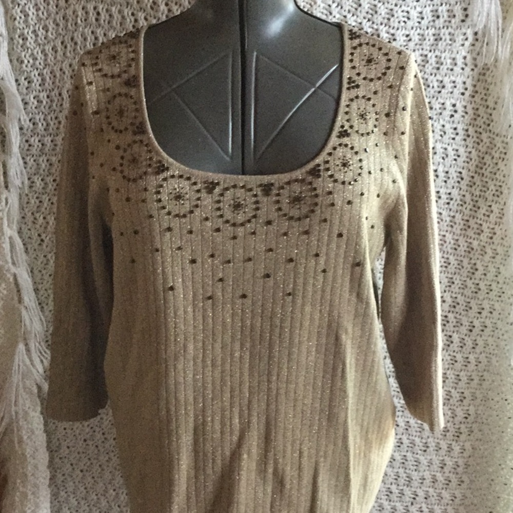Size 2x Elegant Dana Buchman Gold Sweater with Embellishments